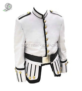 White Wool Pipe Band Doublet With Black Braid And Piping Jacket